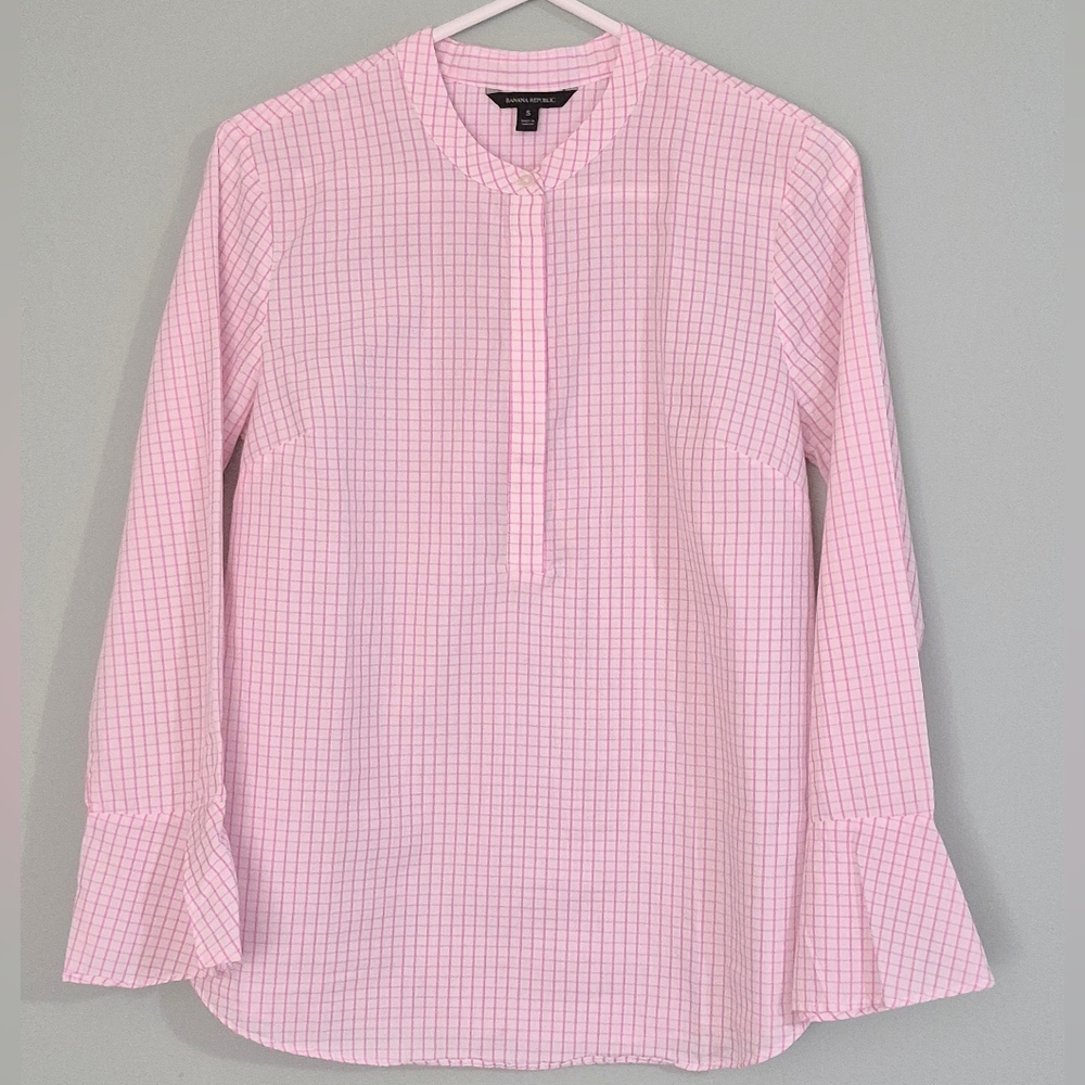 Banana Republic Women's Checkered Popover Tunic Top Bell Sleeves Size Small